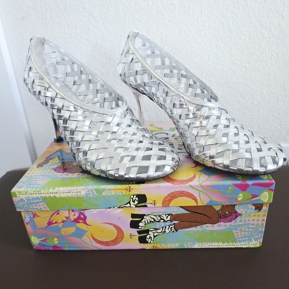 Jeffrey Campbell Silver Woven Heels